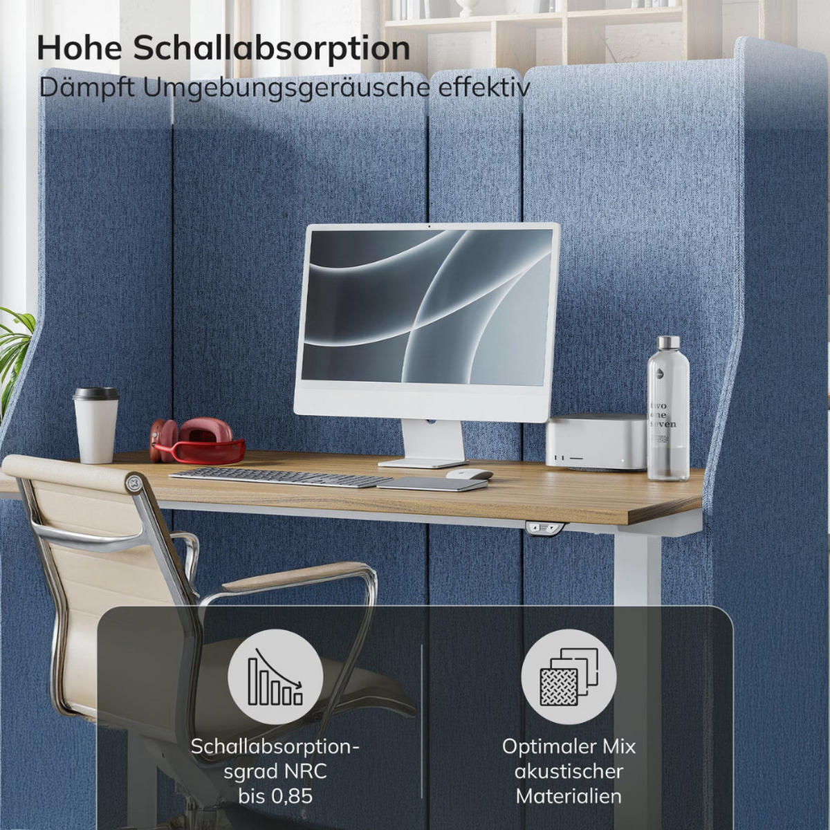 AKUSTIK-TRENNWAND mit Schalldämmung PEOLT 145x260x1,8cm Blau Stellwand - Blau, Kunststoff (260/145/1.8cm) - DELUKE