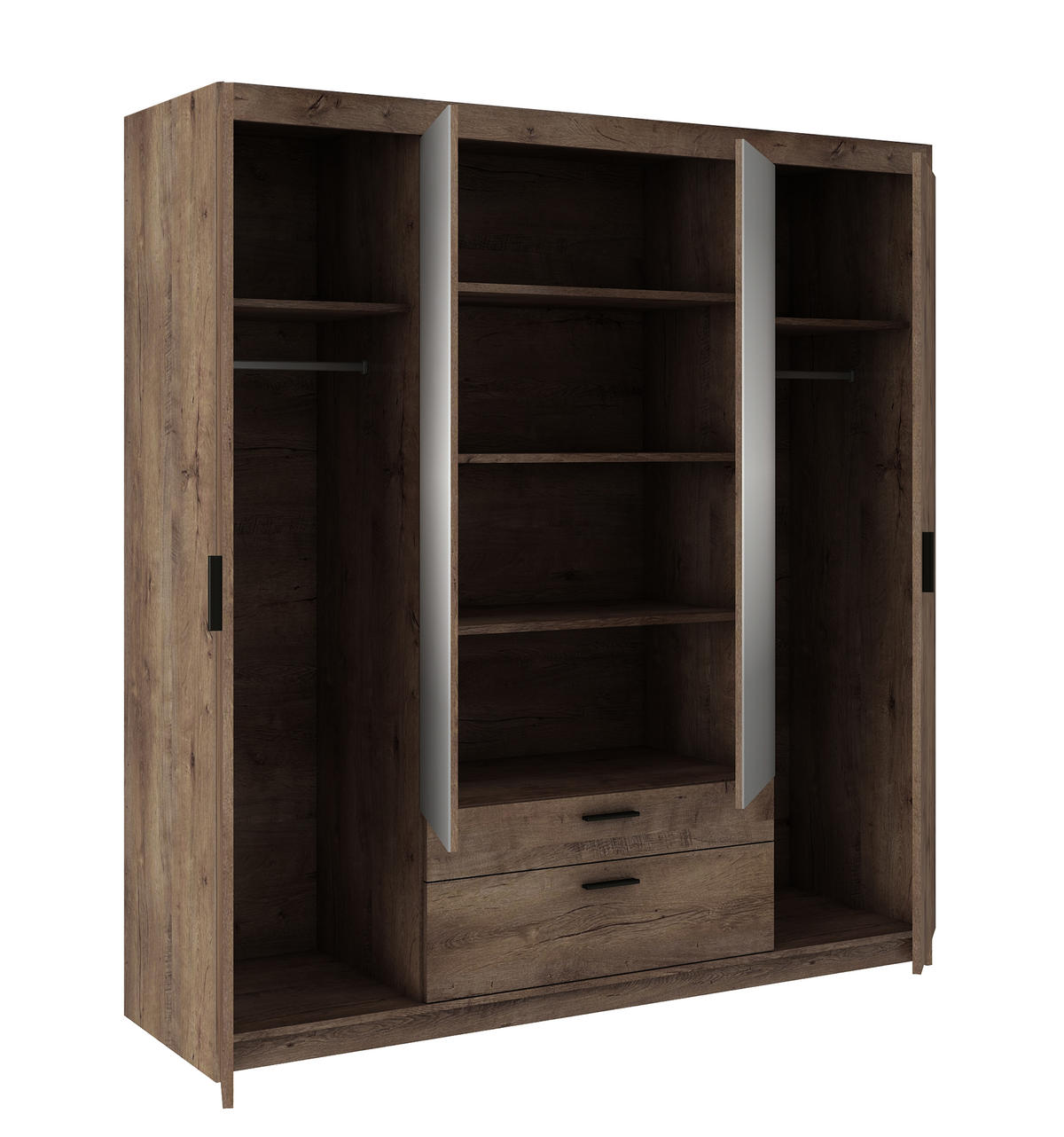 KLEIDERSCHRANK Storicos Eiche Lefkas 176,3/190,5/53 cm - 4T2S Modern mit Schubladen und Spiegel - Braun, Holzwerkstoff/Kunststoff (176.4/190.6/53cm) - AX Living