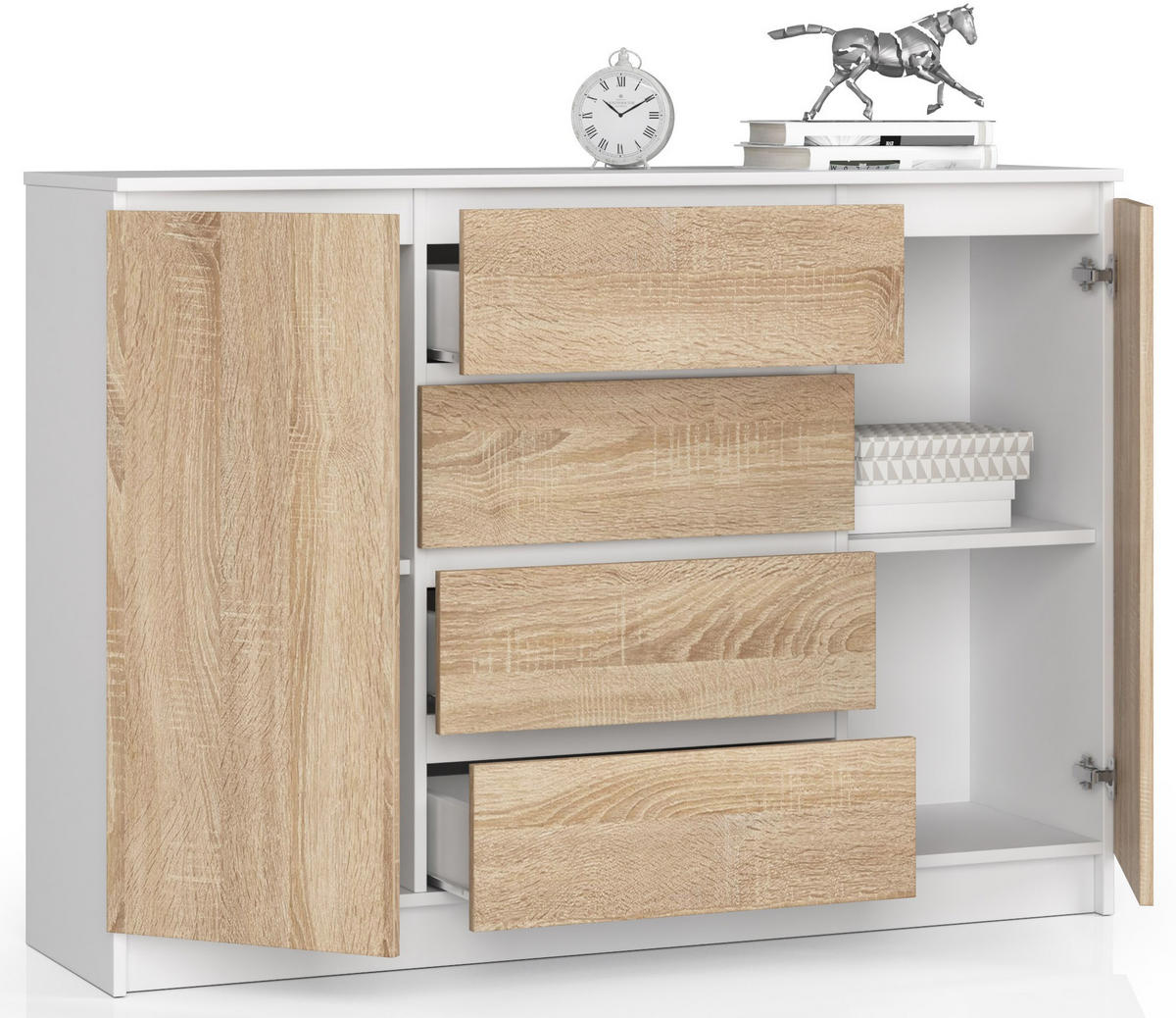 KOMMODE Weiß, Eiche Sonoma 99/138/40 - Weiß, Holzwerkstoff (138/99/40cm) - RAUMHIRSCH FURNITURE
