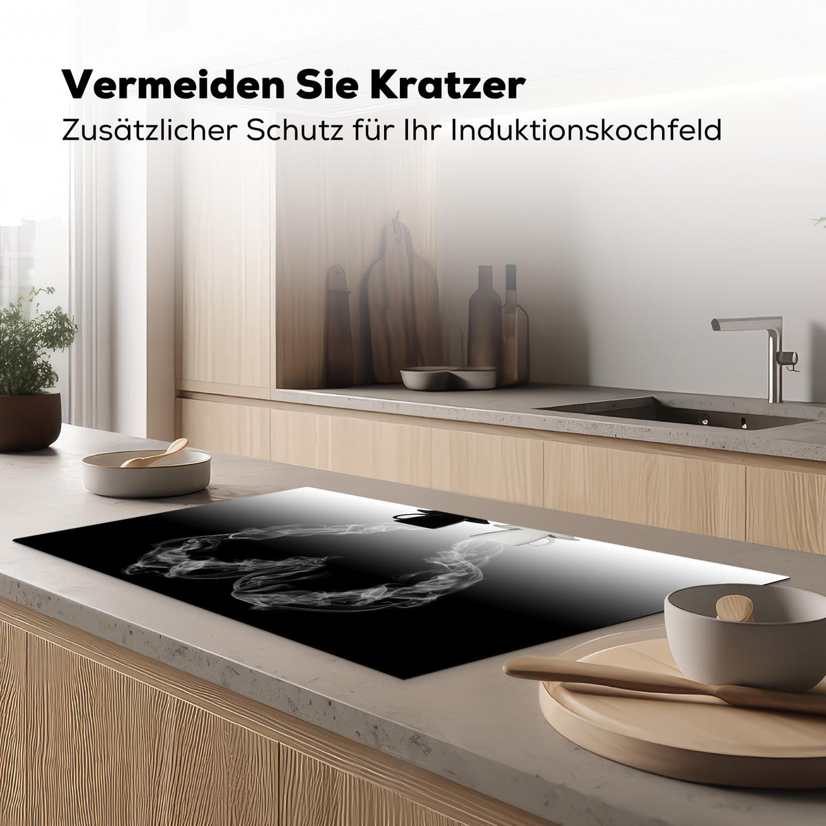 HERDABDECKPLATTE Kaffee - Herz - Schwarz und weiß - Tassen Induktionsschutz 91.2x52 cm - Weiß, Kunststoff (91.2/52/0.2cm) - MuchoWow