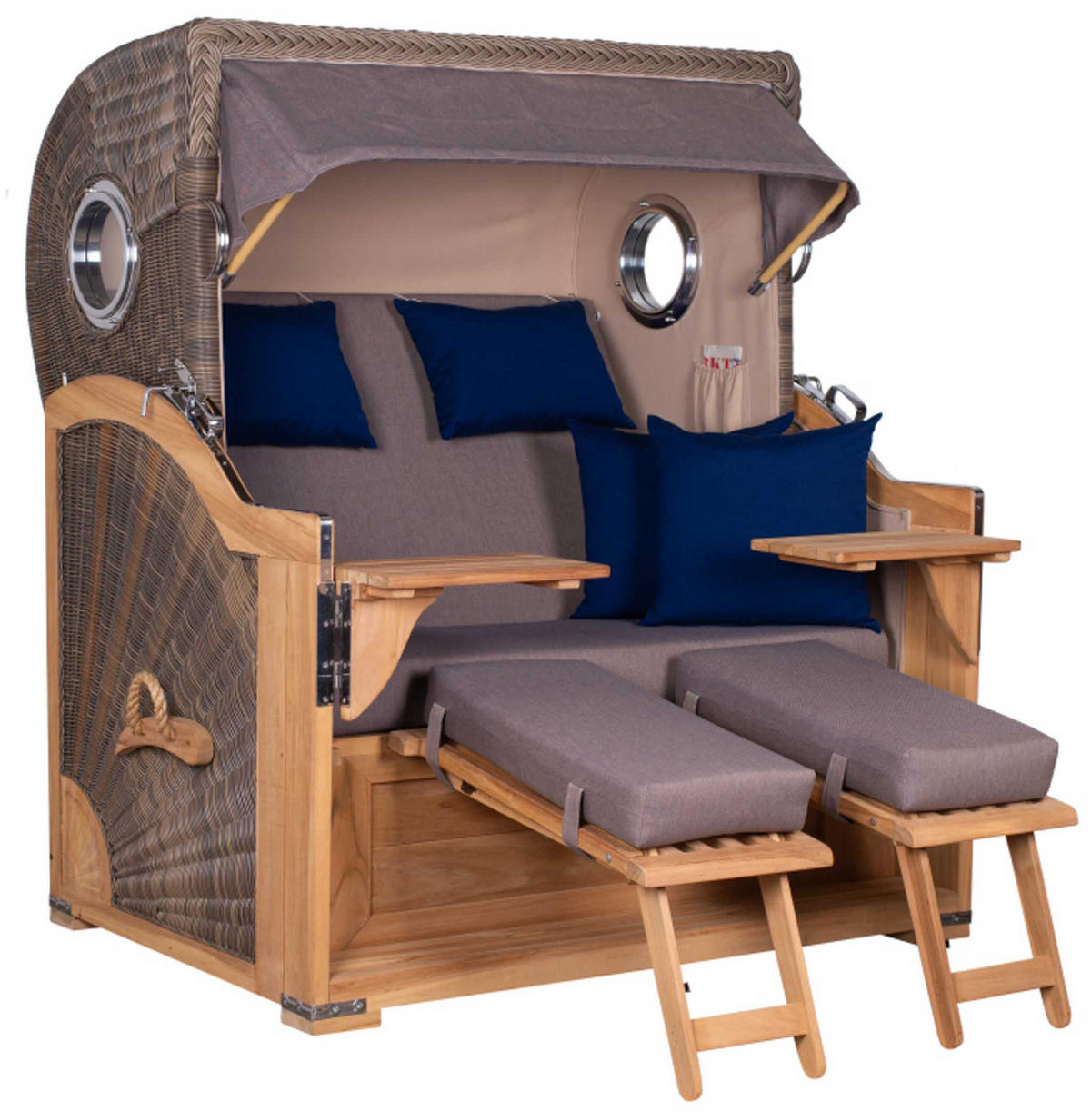 STRANDKORB Baltikum Teak 2,5 Sitzer - Braun/Grau, Holz/Metall (142/170/95cm) - Mr. Deko