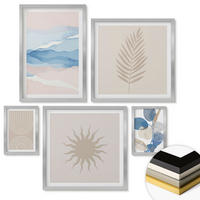 WANDBILDER 5er Set - 50x50 cm & 20x30 cm & 40x60 cm Silberner Rahmen - Abstrakte Linien der Sonnenwellen - Silberfarben, Kunststoff (40/60cm) - ArtPrintCave