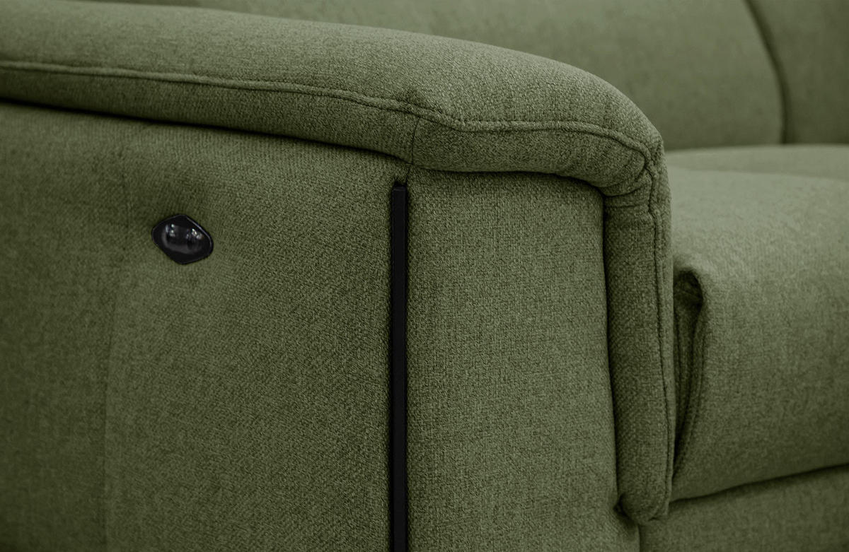 RELAXSOFA MATERA 3-Sitzer mit 2 Relaxfunktionen, olivgrün - Schwarz/Olivgrün, Holzwerkstoff/Textil (212/82/103cm) - Courtois Laville