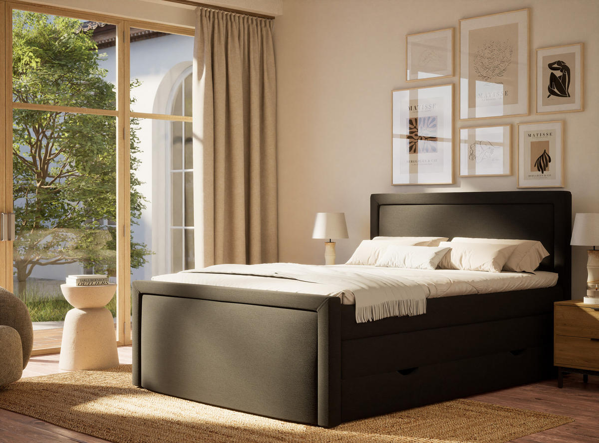 BOXSPRINGBETT Fresco 140/200 cm, in Schwarz, Bettkasten, Matratze, Topper - Schwarz, Holz/Holzwerkstoff (140/200cm) - Maison de Reve