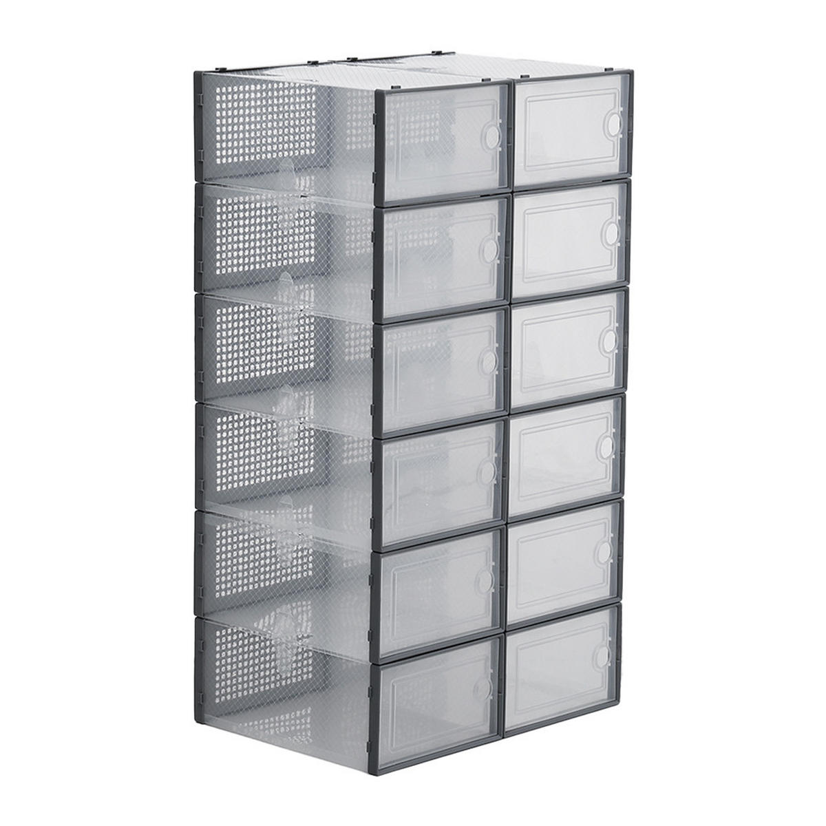 SCHUHBOXEN Kunststoff Grau 12er-set 33x23x14cm- Einfacher doppelrahmen klappbarer mehrschichtiger Aufbewahrungsständer - Grau, Kunststoff (23/14/33cm) - Livingandhome