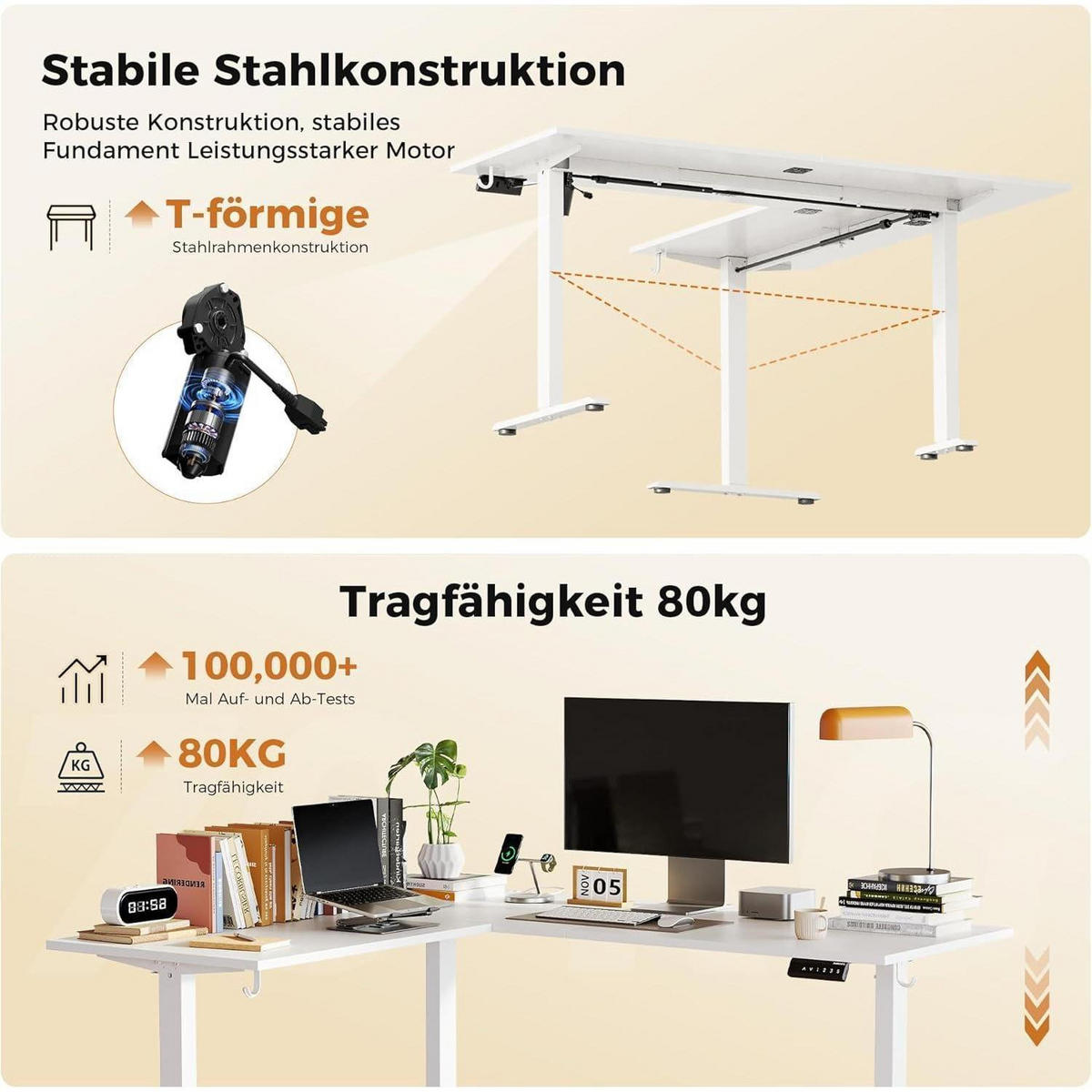 SCHREIBTISCH L-förmig Höhenverstellbar Weiß 190 x 155 cm - Weiß, Holzwerkstoff (190/60/75cm)