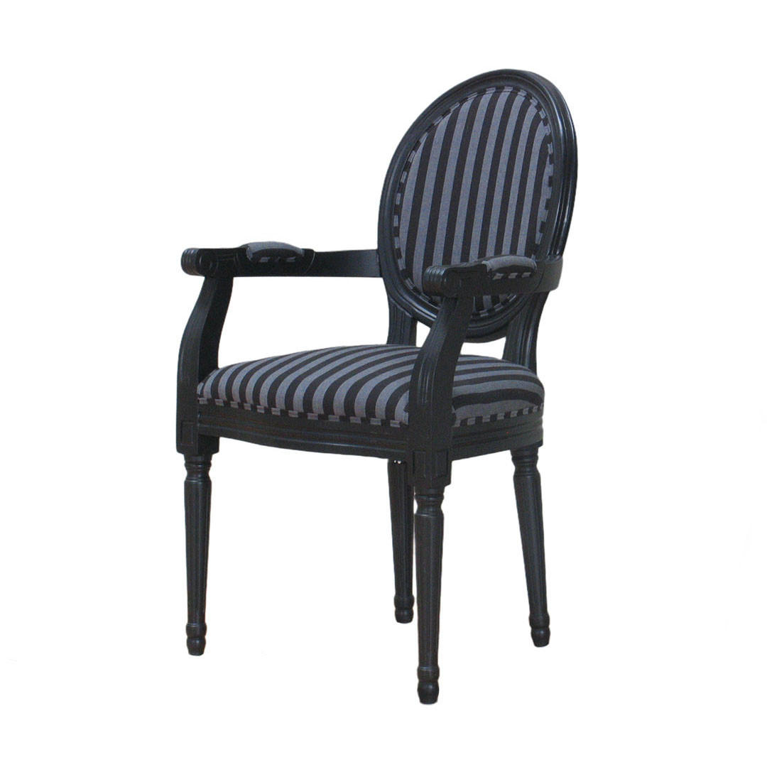 ARMLEHNSTUHL antik schwarz, Stoff schwarz gestreift - Schwarz, Holz/Textil (54/93/47cm) - ebuy24