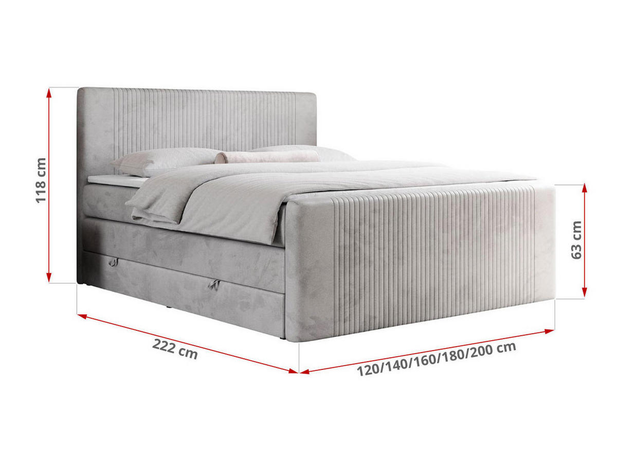 BOXSPRINGBETT KING DOREN 140/200 Hellgrau Velvet - H3 - Hellgrau, Holz/Textil (140/200cm) - MKS