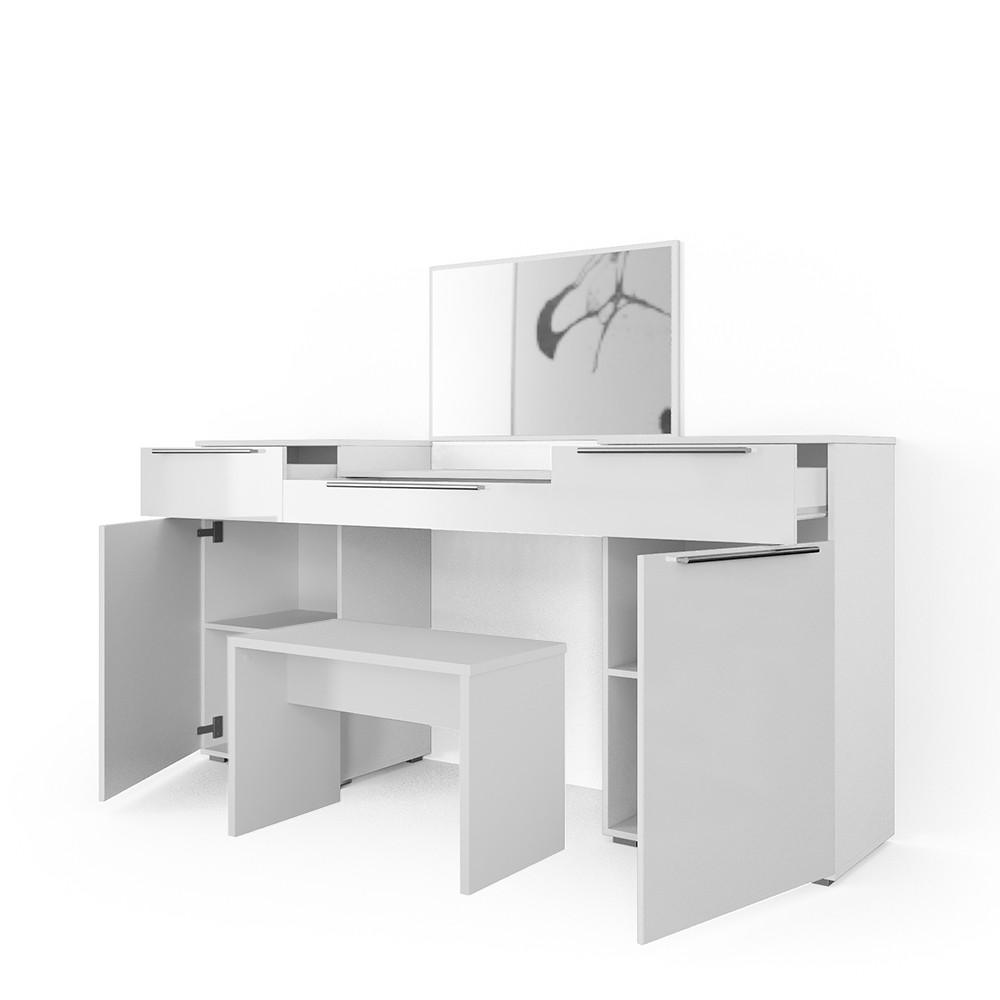 SCHMINKTISCH Lilli Weiß 190 cm mit Bank - Weiß, Holzwerkstoff (190/90/39cm) - Vicco