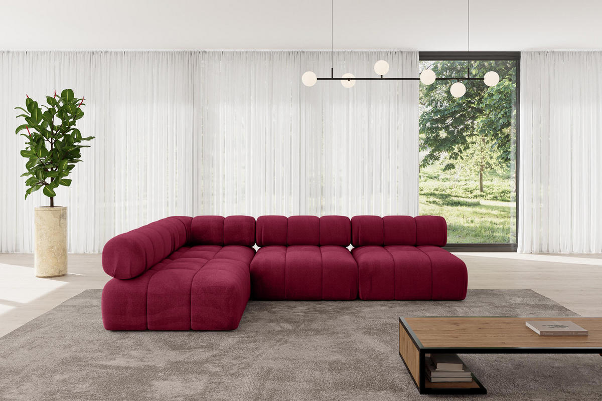 ECKSOFA modulares Sofa Samaro-L2 - 285x190x70 cm Bordeauxrot Velours - Bordeaux, Holzwerkstoff/Textil (285/190cm) - ALTDECOR