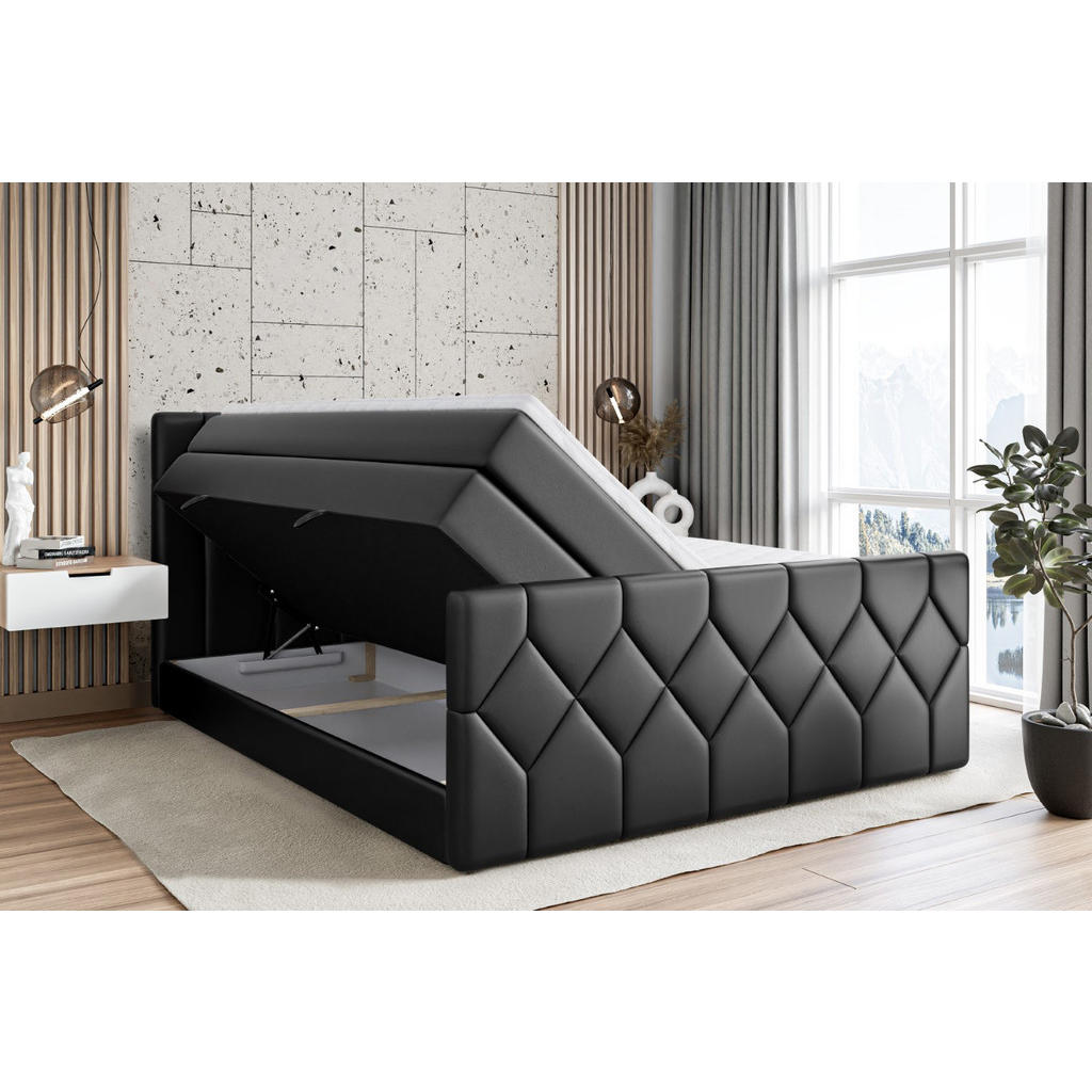 Thumbnail - Altdecor Boxspringbett, Schwarz Hochglanz, Holzwerkstoff, Höhe ca. 40 cm, 120x200 cm, Schlafzimmer, Betten, Boxspringbet...