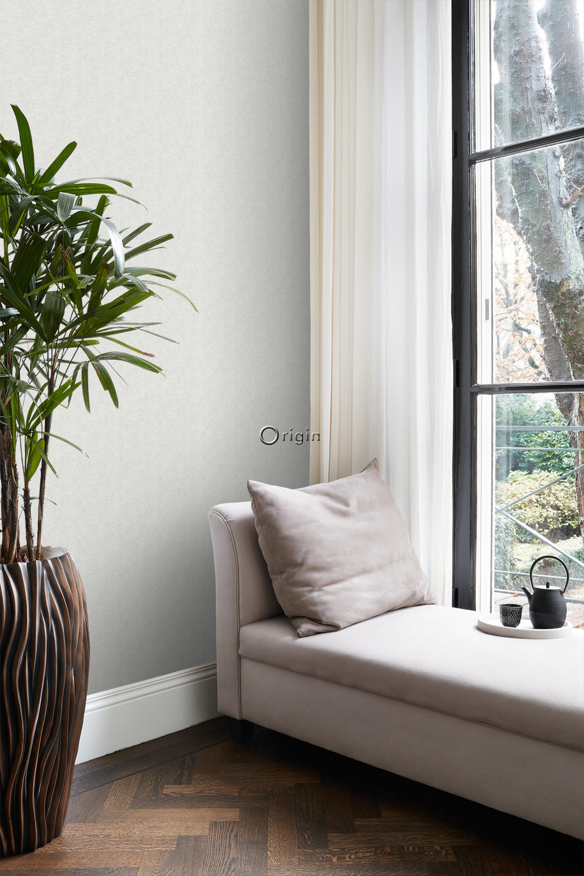 TAPETE Fischgrätmuster 53 cm x 10.05 m - Grün, Papier (53/1000cm) - Origin Wallcoverings