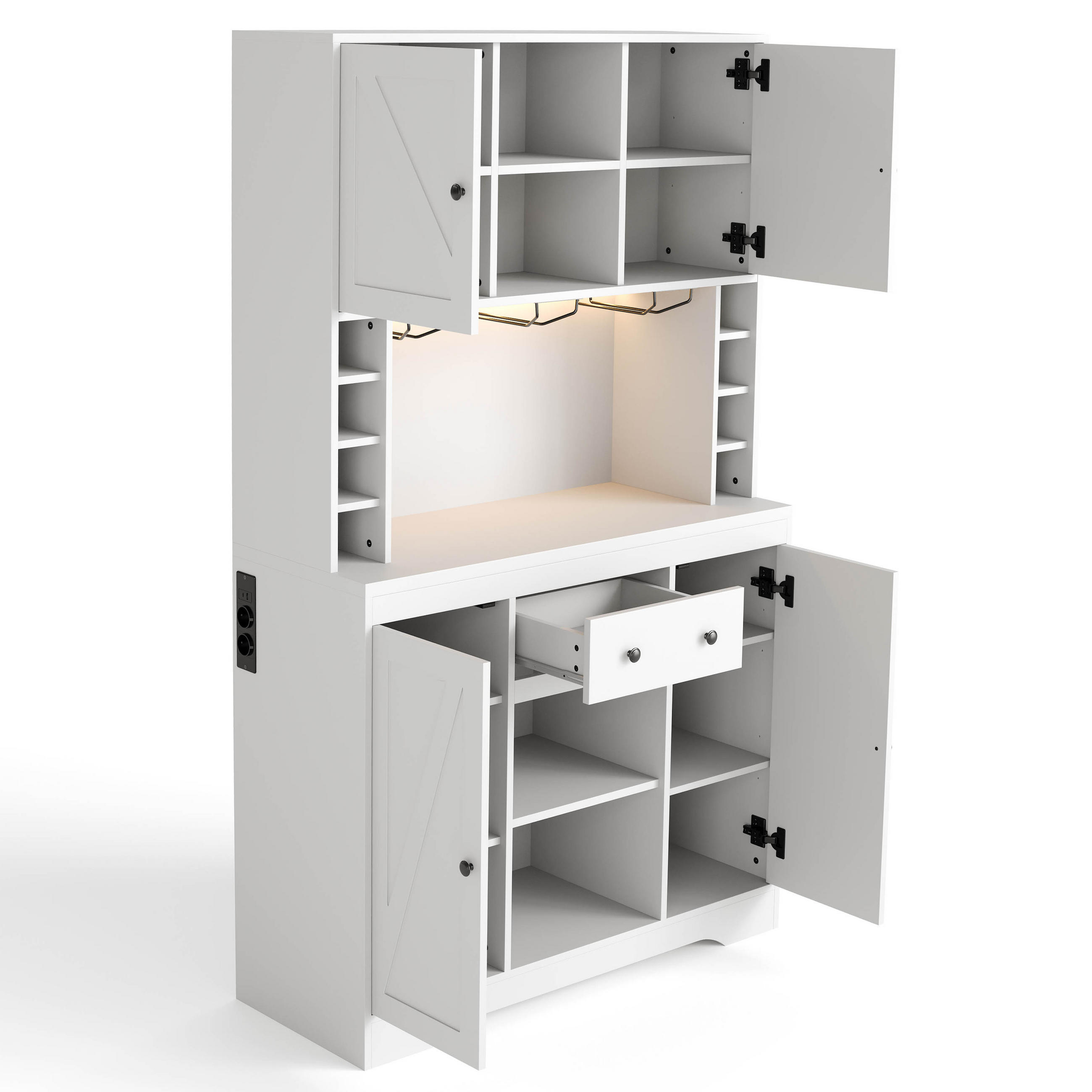 BUFFET 105/39/180 cm Weiß mit 1 Schublade, Weinflaschenfächern und farbwechselnder LED-Beleuchtung - Weiß, Holz (105/180/40cm) - Oxeza