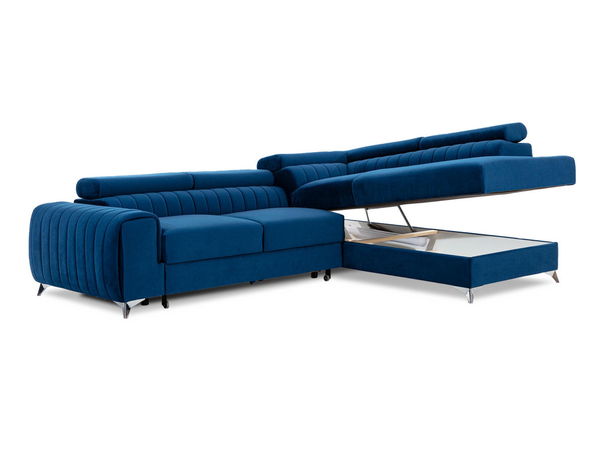ECKSOFA Laurence mit Schlaffunktion & Bettkasten – 278 x 205 cm, verstellbare Kopfstützen - Blau, Kunststoff (278/205cm) - Wohnideebilder