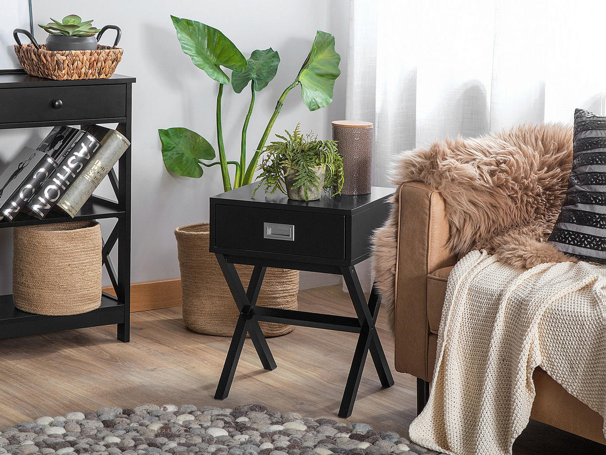BEISTELLTISCH schwarz quadratisch 40/40 cm Monroe - Schwarz, Holzwerkstoff (40/40/55cm) - Beliani