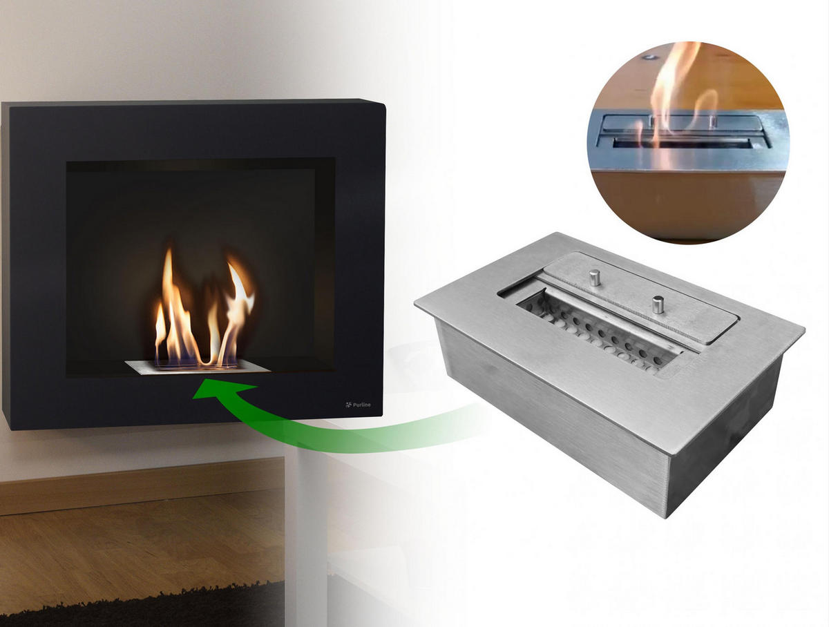 BIOETHANOL-KAMIN Schwarz Wandmodell inklusive 1.2 L Brennblock - Schwarz, Metall (70/60/20cm) - Purline