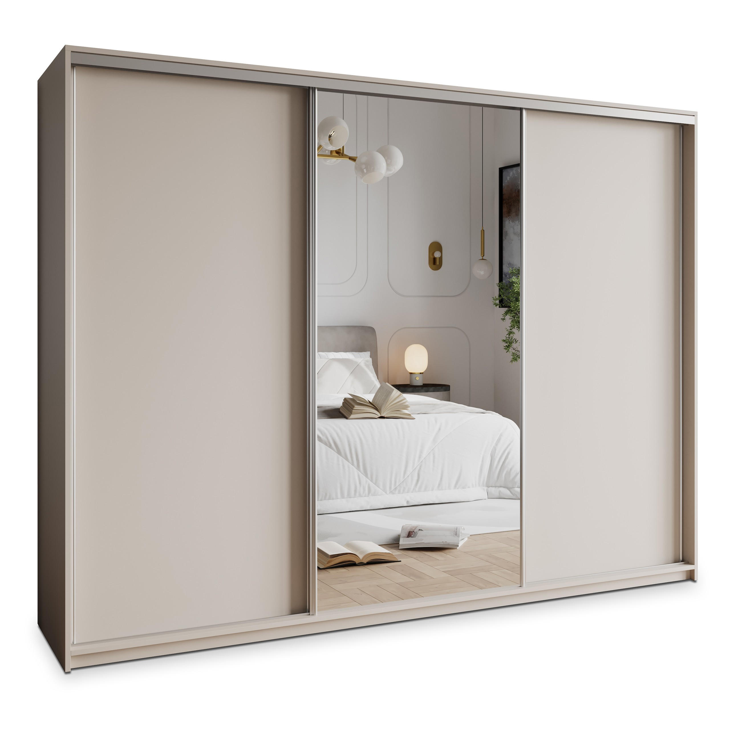 SCHWEBETÜRENSCHRANK TAVI 270/205/60 cm 3-türig mit Spiegel Kaschmir - Kaschmir, Holzwerkstoff (270/205/60cm) - MASSENO