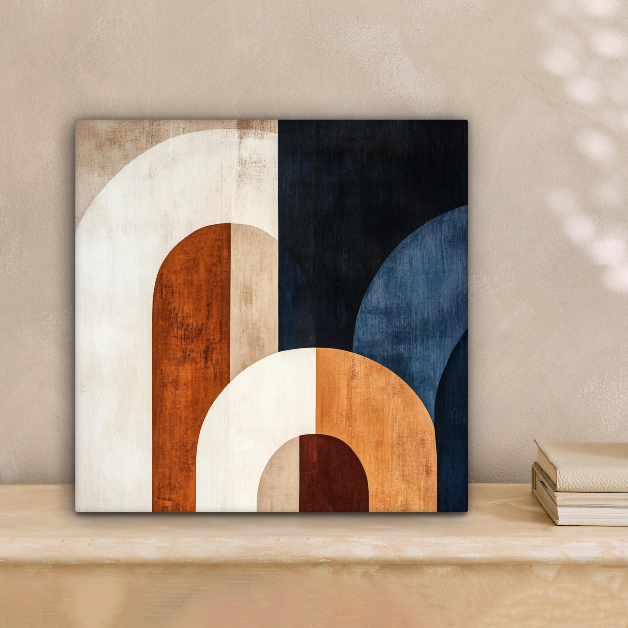 LEINWANDBILD Abstrakt - Formen - Dunkelblau 20x20 cm - Cognac, Textil (20/20cm) - MuchoWow