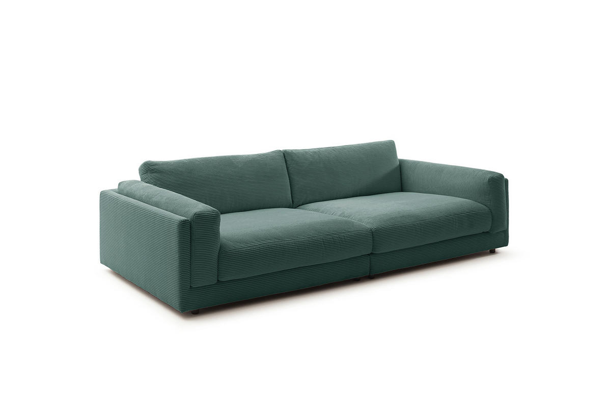 BIG SOFA RAINA Smaragdgrün Cord - Smaragdgrün/Schwarz, Kunststoff/Textil (294/85/150cm) - KAWOLA