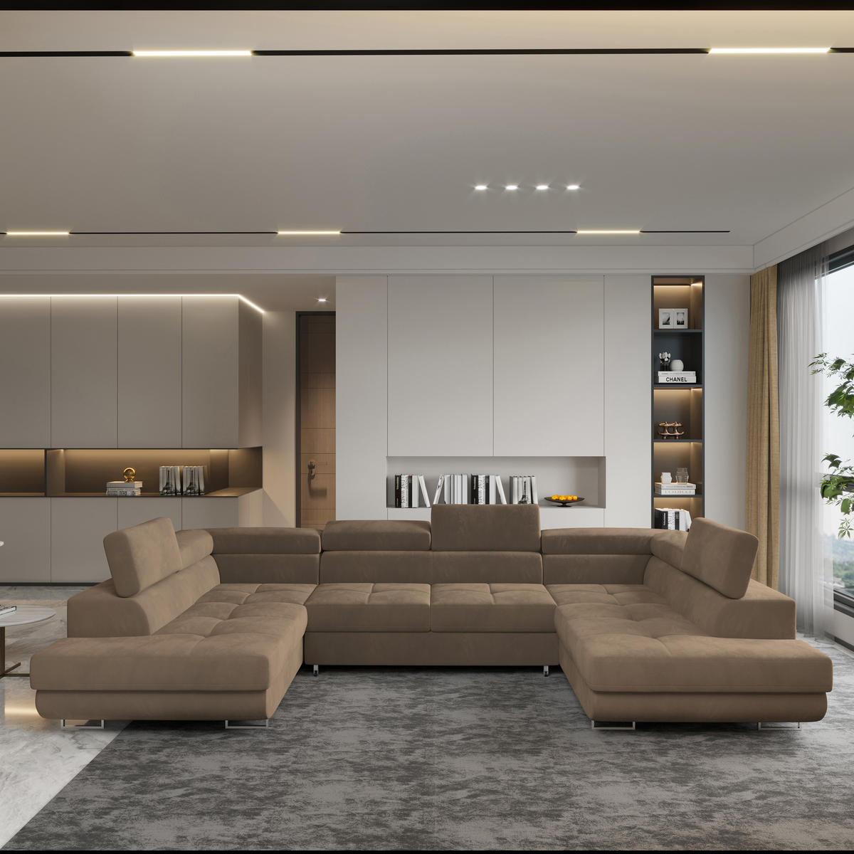 ROHOVÁ SEDAČKA RAGGIO béžová - stříbrná/béžová, kov/dřevo (336/202cm) - MASSENO