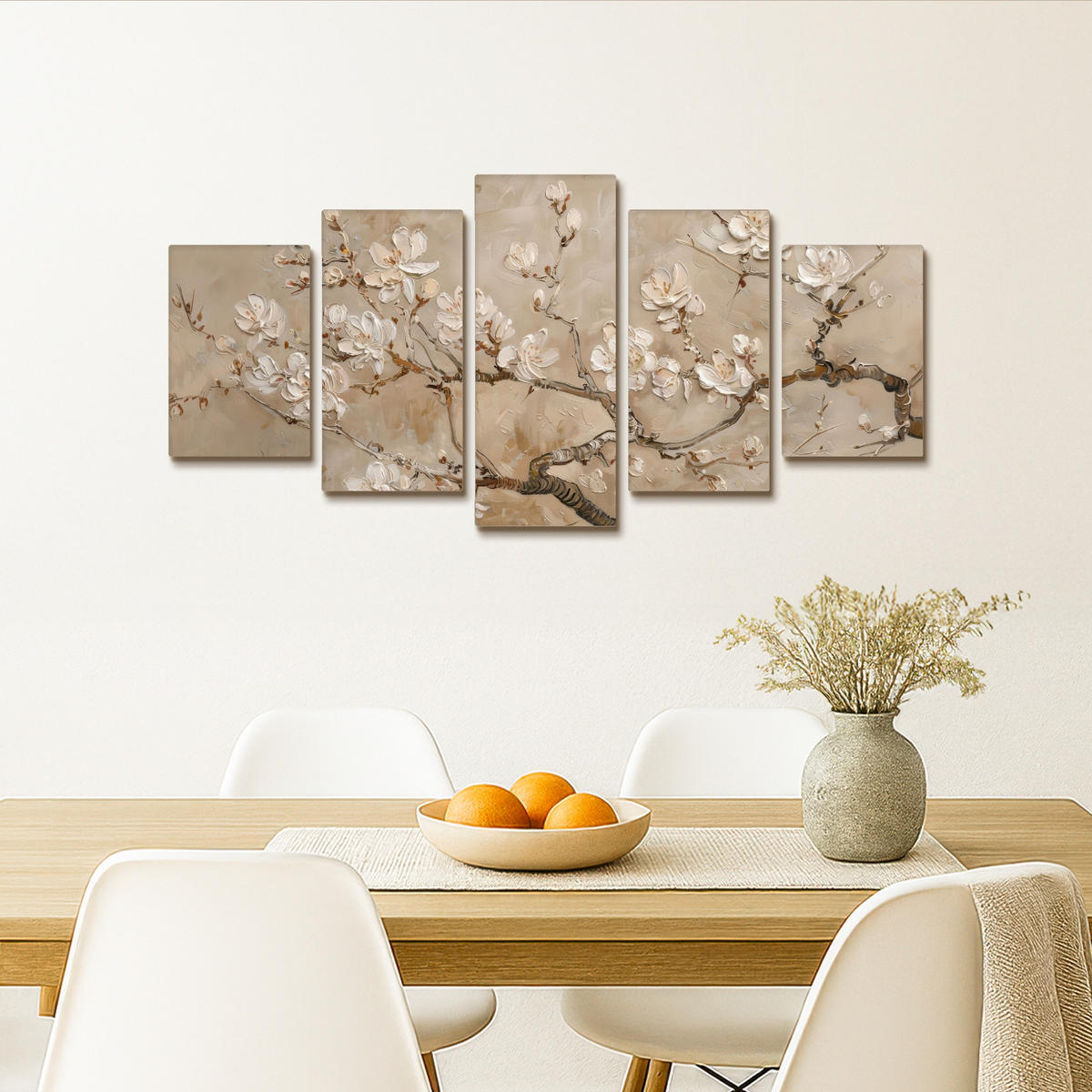 LEINWANDBILD 5er Set Beige - Blüte - Modern 100x50 cm - Greige, Textil (100/50cm) - MuchoWow