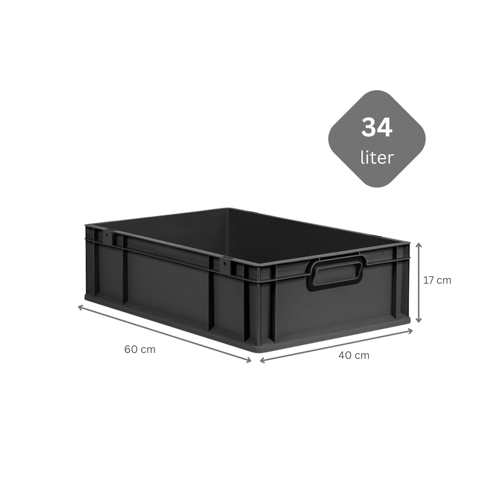 EUROBOX NextGen Color 17x40x60 cm 34 Liter Griffe schwarz zu, Schwarz - Anthrazit/Schwarz, Kunststoff (40/17/60cm) - PROREGAL