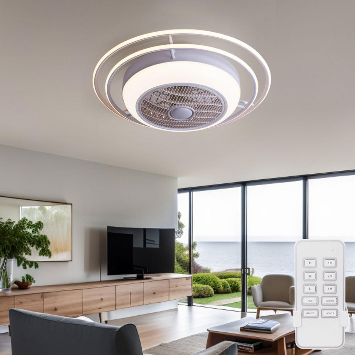 LED DECKENLEUCHTE Romario Weiß mit Ventilator - Weiß, Metall (73/73/23cm) - Globo Lighting