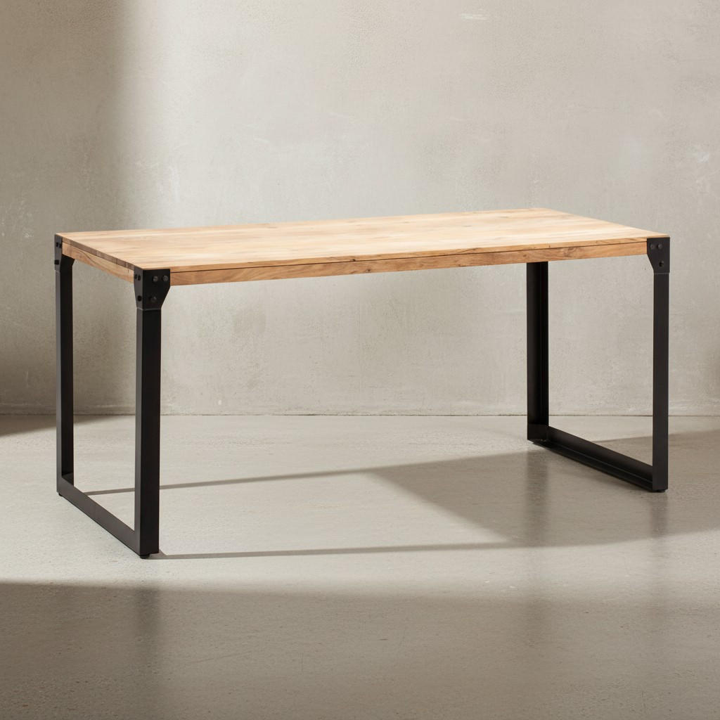 ESSTISCH Massivholz Metall Rechteckig Industrial, Akazie 160x80x76 cm - Schwarz/Akaziefarben, Holz/Metall (80/160/76cm) - KADIMA DESIGN