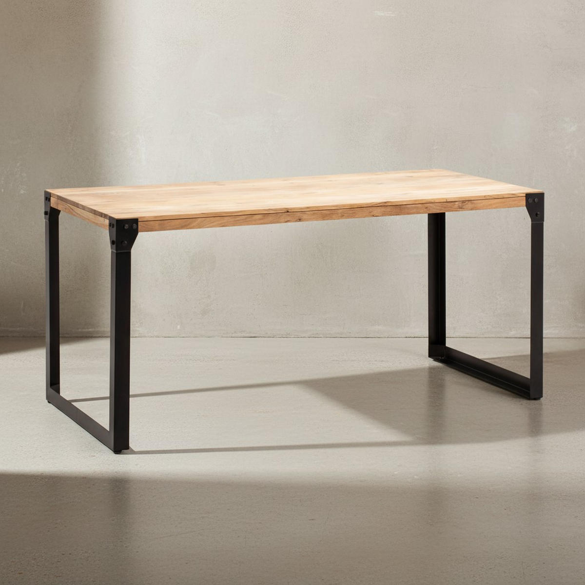ESSTISCH Massivholz Metall Rechteckig Industrial, Akazie 160x80x76 cm - Schwarz/Akaziefarben, Holz/Metall (80/160/76cm) - KADIMA DESIGN