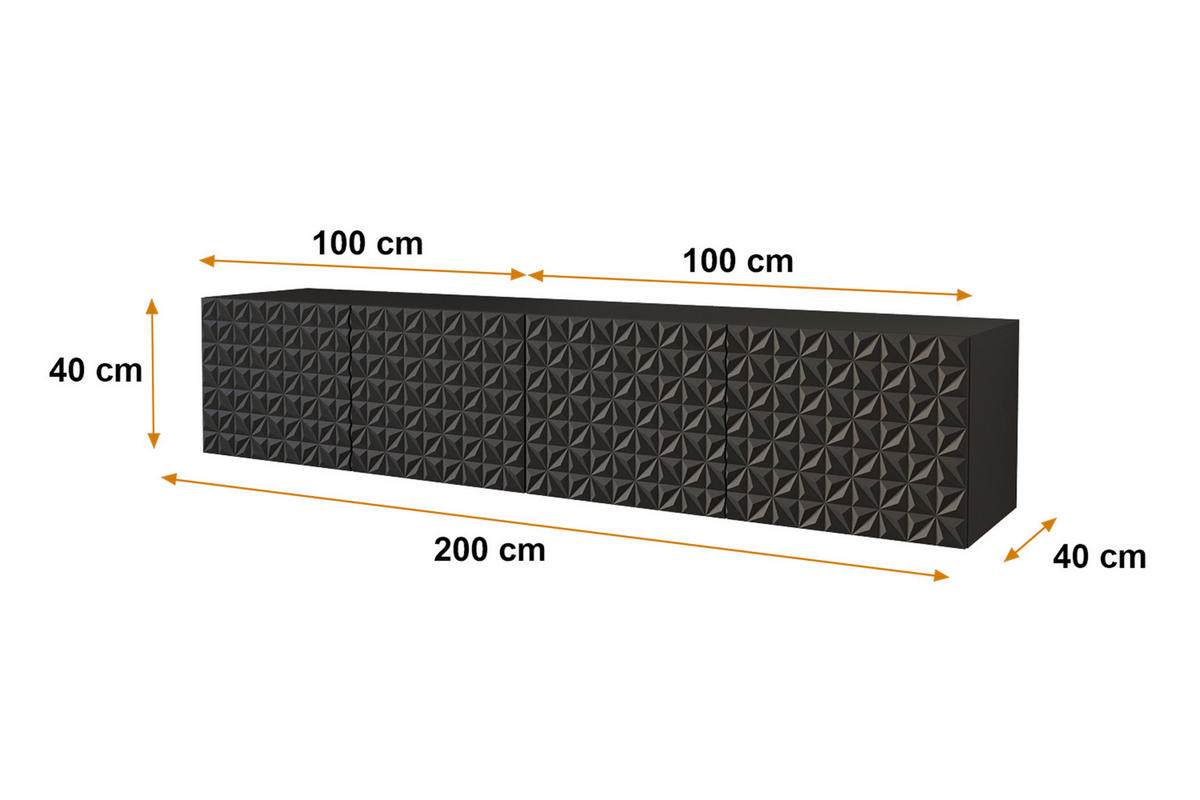 LOWBOARD VIRA-W 2x100x40x40 cm - Schwarz - Schwarz, Holzwerkstoff (200/40/40cm) - ALTDECOR