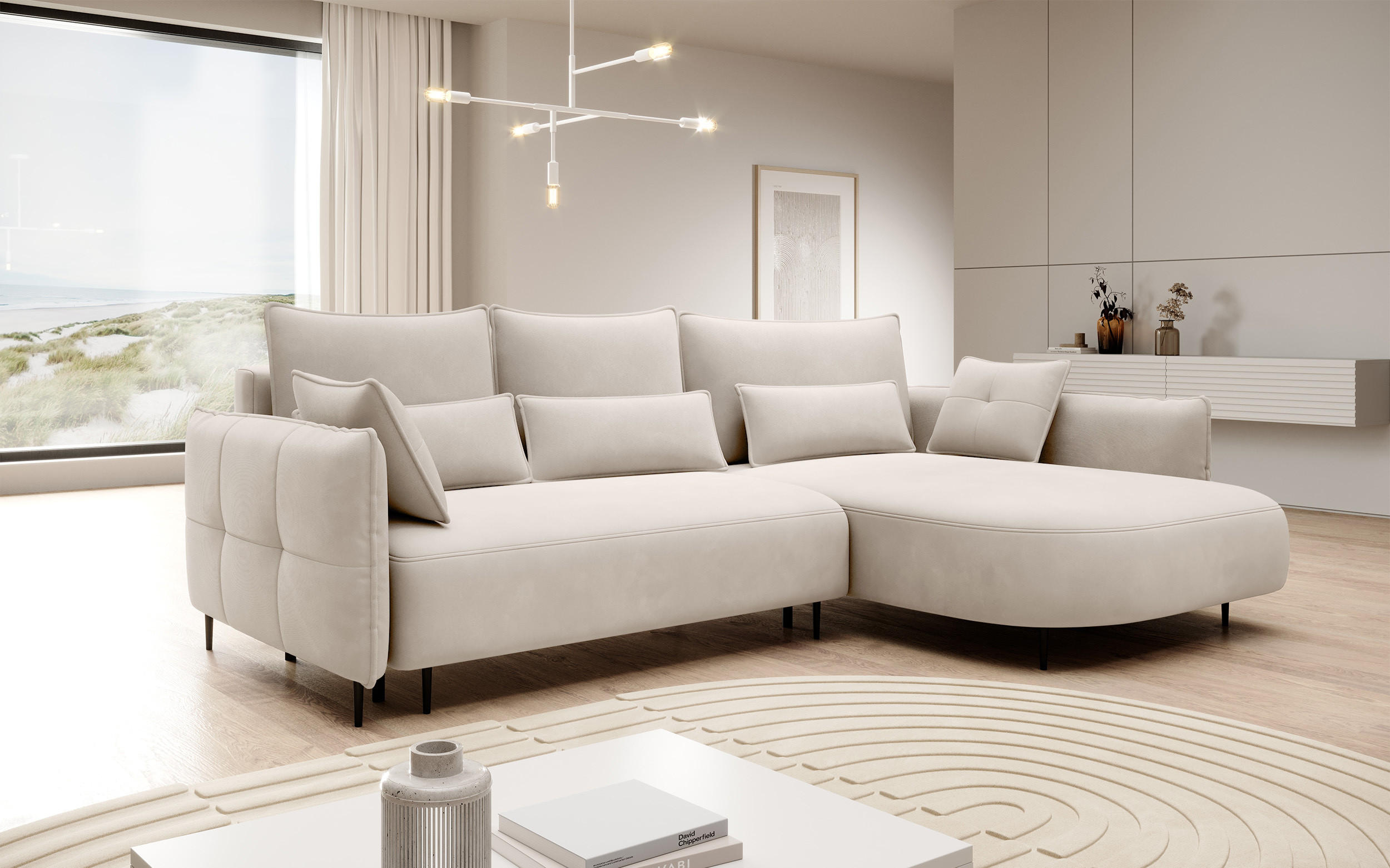 ECKSOFA Oblivio Cremeweiß Velours - Creme/Schwarz, Textil/Metall (285/200cm) - Selsey