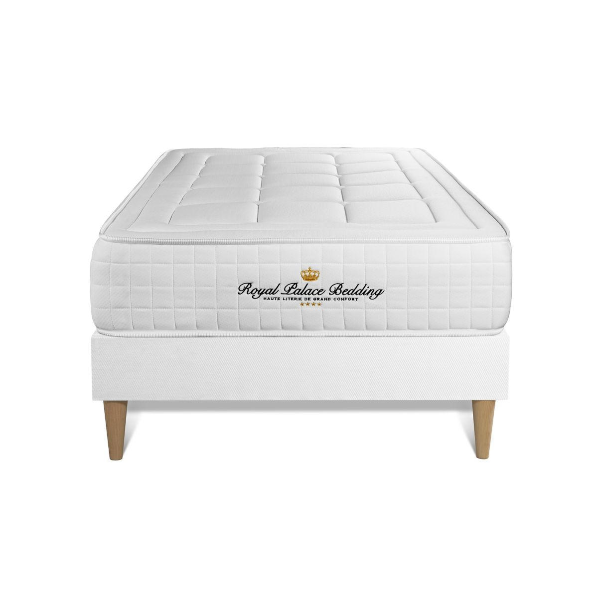 BETT Balmoral Memory-Schaum 90 x 200 cm h3 - Kit Bettgestell Weiß - Beige/Weiß, Karton/Holz (90/200cm) - ROYAL PALACE BEDDING