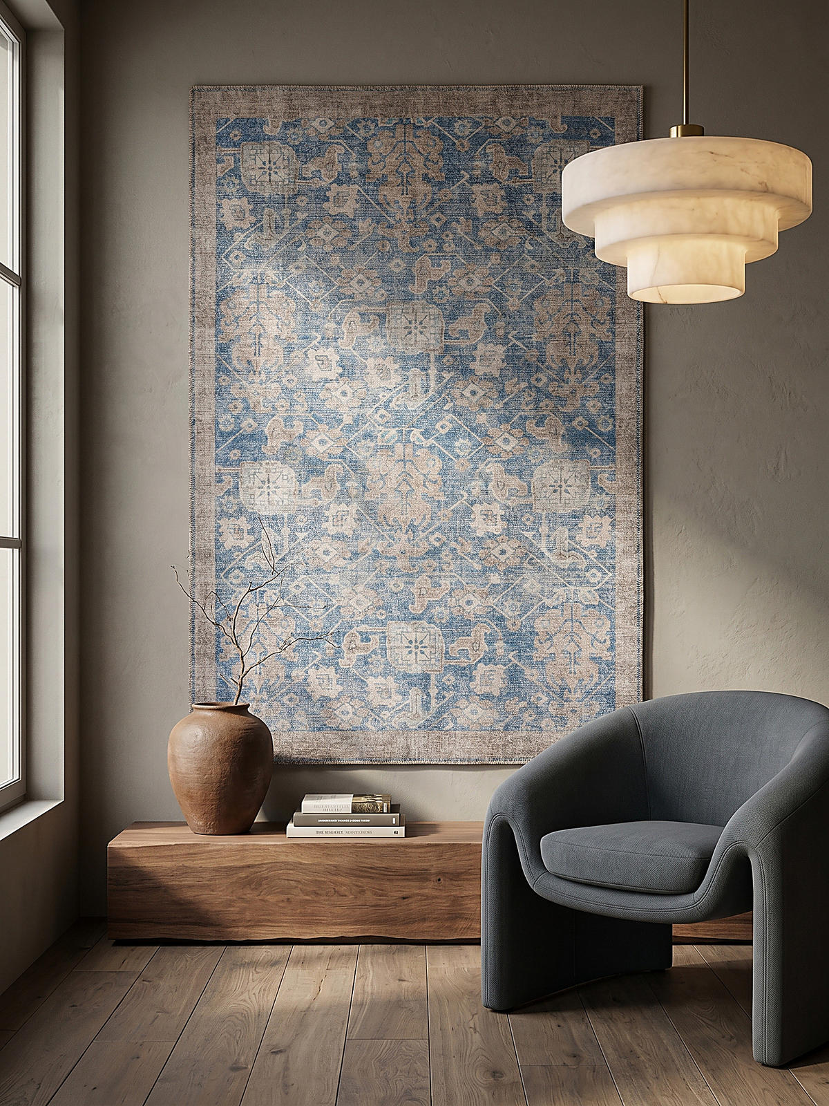 TEPPICH waschbar Vintage Floral, Orientalisch, Wohnzimmer schmutzabweisend Blau Rechteckig 115x170 - Blau, Textil (170/115cm) - KADIMA DESIGN