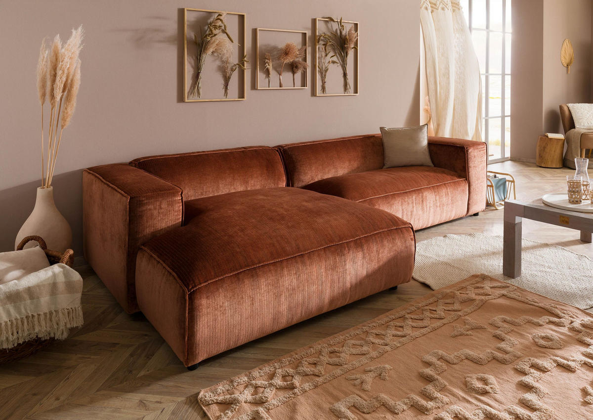 ECKSOFA 304x164x69 Ottomane links Cord kupfer VALENCIA - Rot, Kunststoff (304/164cm) - Massivmoebel24