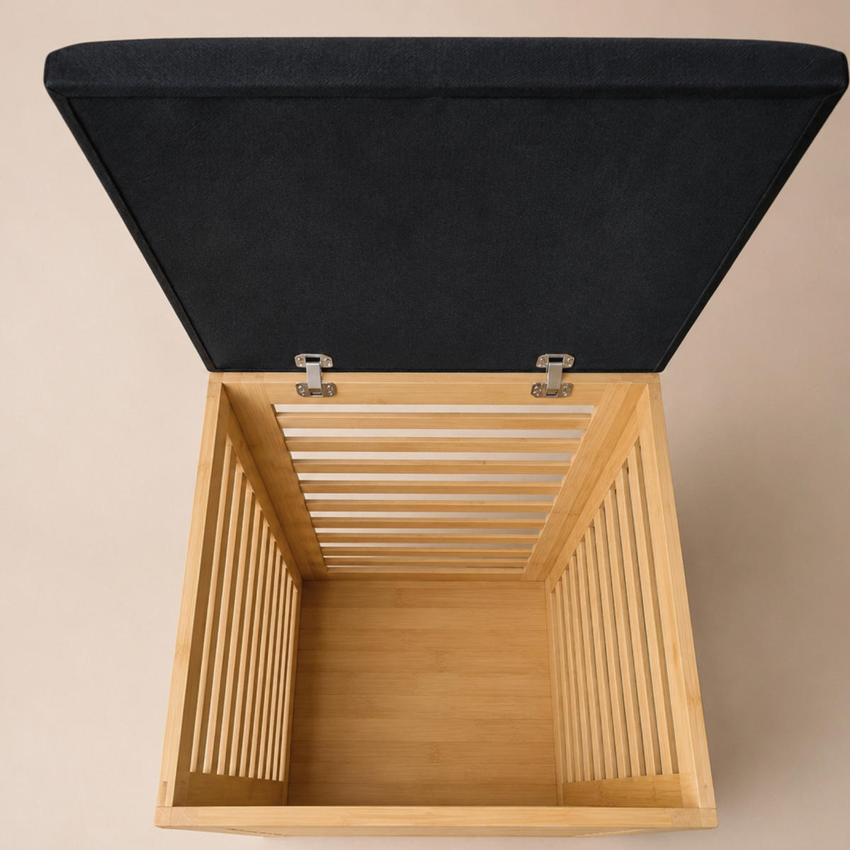 WÄSCHEKORB aus Bambus mit Sitzfläche 40/40/56 cm - Schwarz, Naturmaterialien (40/56/40cm) - NUXIO
