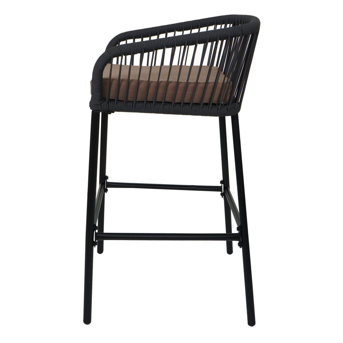 GARTENSTUHL 2er-Set HxBxT 92x51x53cm Sitzhöhe 76cm Seilgeflecht Metall Anthrazit Kissen Taupe - Anthrazit, Metall (51/92/53cm) - PROREGAL