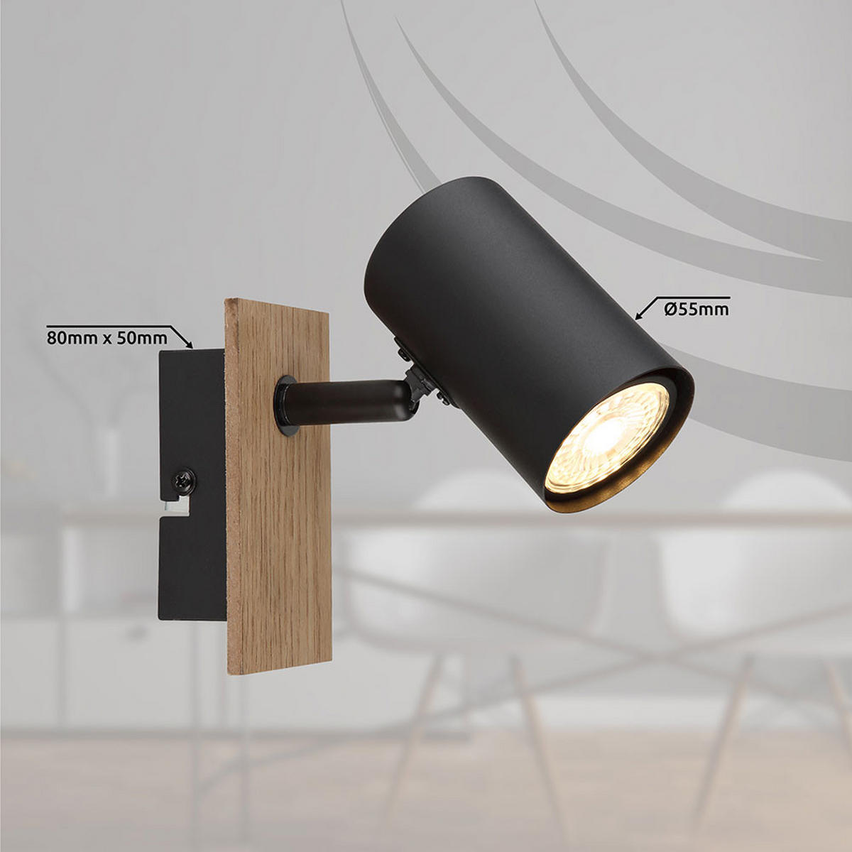 WANDLEUCHTE Holzoptik Schwarz beweglicher Spot - Schwarz, Metall (6/13.4/15.1cm) - Globo Lighting