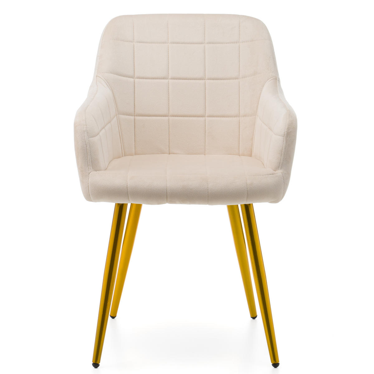 STUHL ORTE gepolstert mit Steppung - beige goldene beine - Samt Velours - Beige/Goldfarben, Textil/Metall (56/85/62cm) - NEW HOME