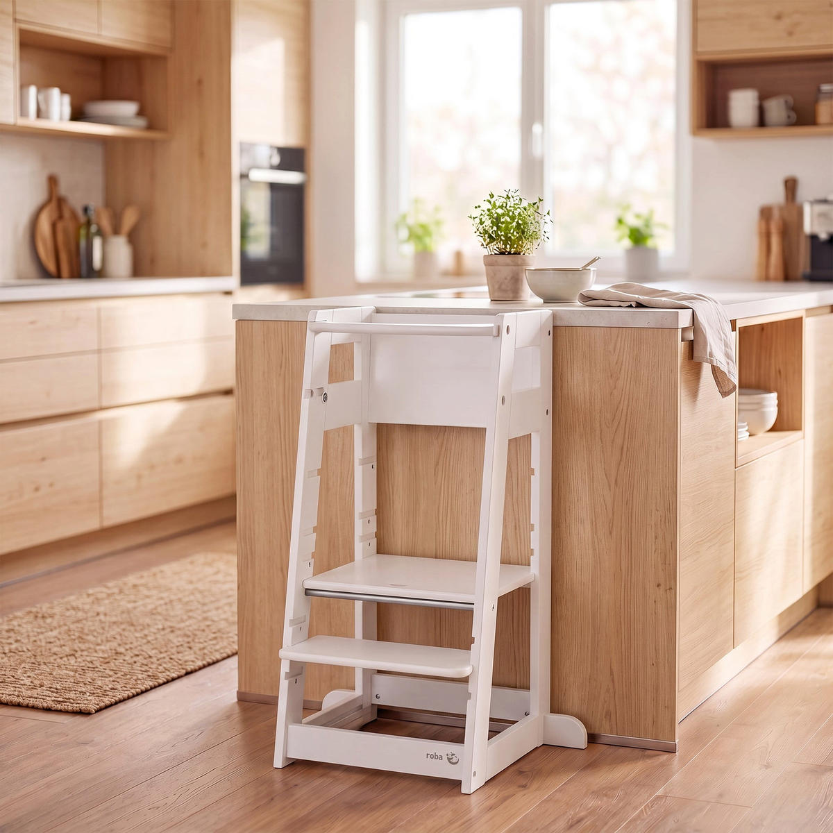 LERNTURM Sit & Step 2in1 - Weiß, Holzwerkstoff/Metall (53.5/88/51.5cm) - Roba