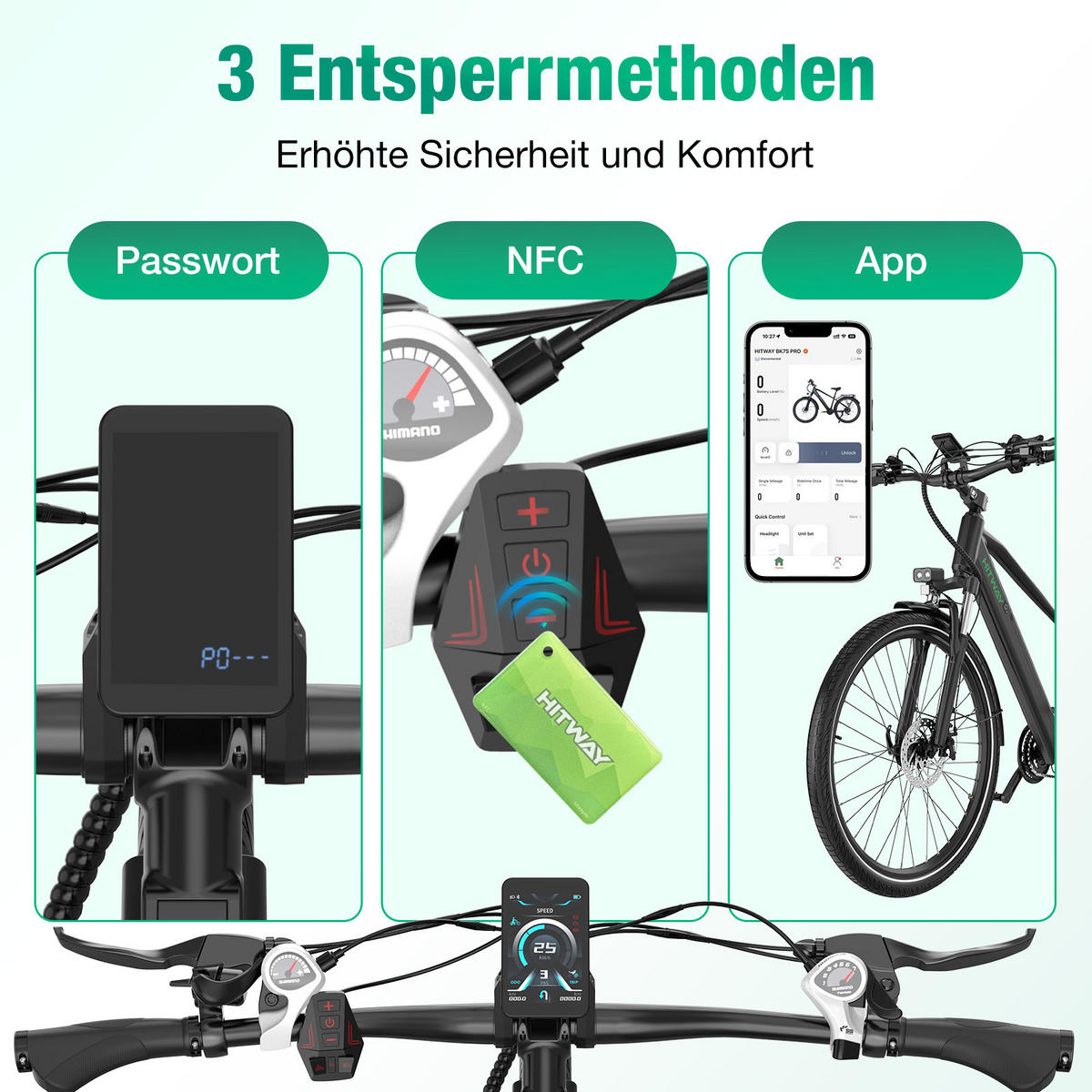 E-BIKE BK7S PRO 27,5 Zoll , ideal für Körpergrößen von 170 bis 195 cm - Schwarz, Metall (84cm) - HITWAY