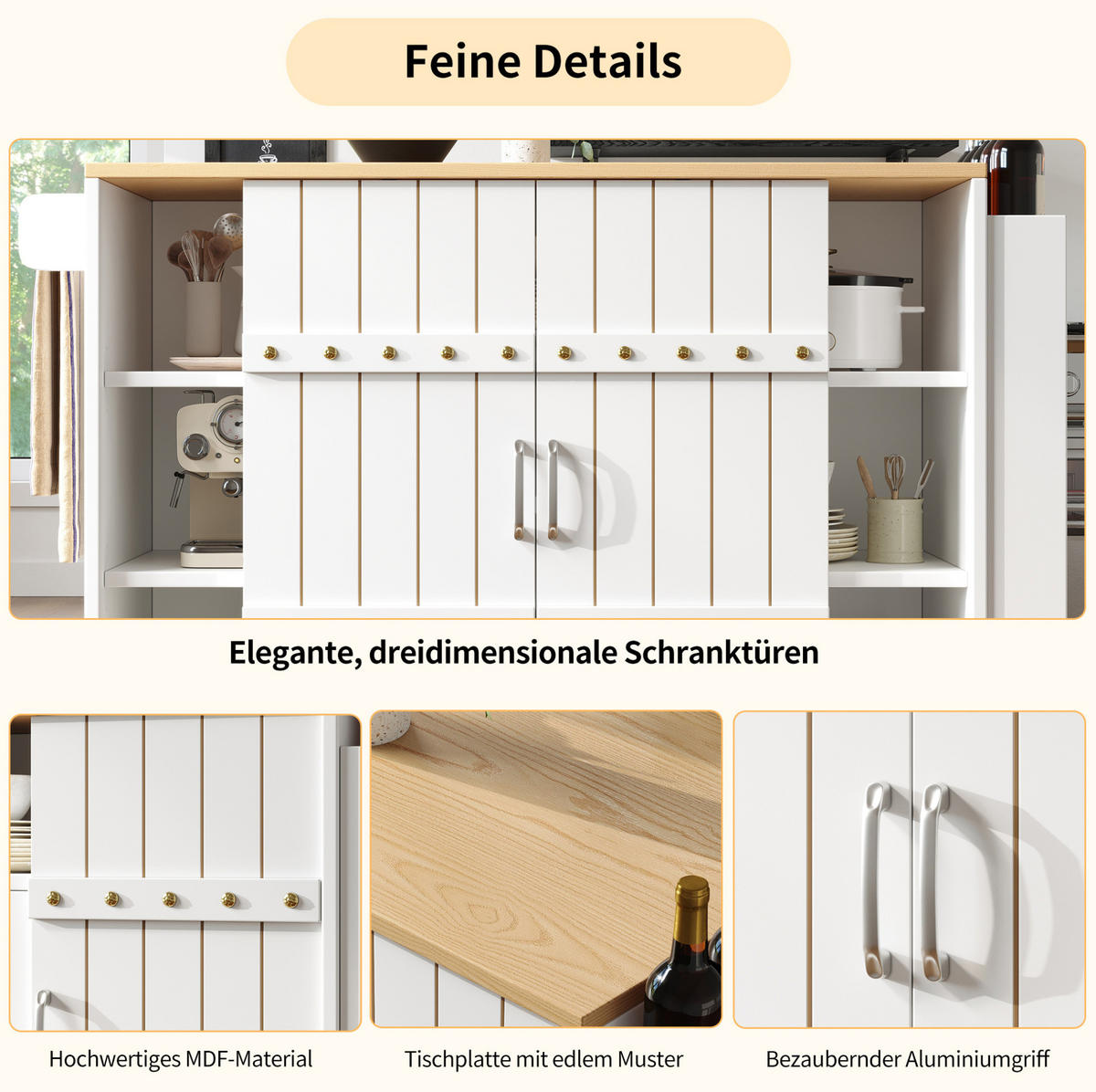 KÜCHENINSEL 110/90/42 cm Weiß aus MDF mit klappbarer Tischplatte - Weiß, Holzwerkstoff (42/90/110cm) - OKMYHOME