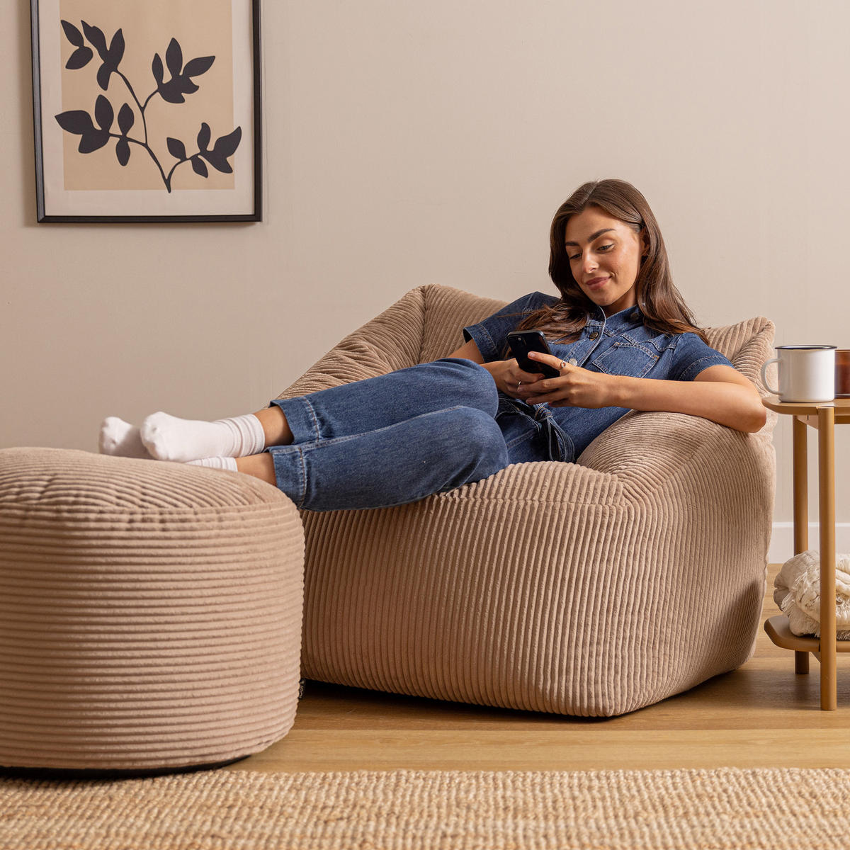 SITZSACK Sessel Natalia + Sitzpouf - Mokka, Textil (97/73/84cm) - icon