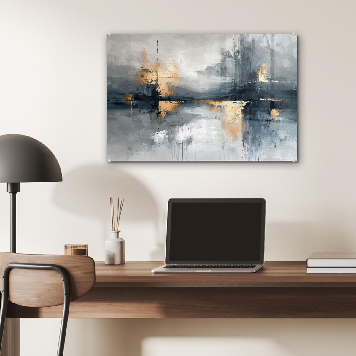 ACRYLGLASBILD Kunst - Grau - Gold - Abstrakt 60x40 cm - Dunkelgrau, Glas (60/40cm) - MuchoWow