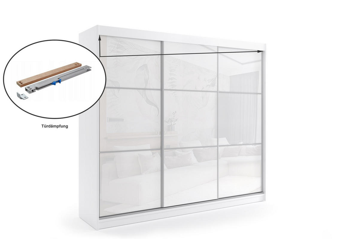 KLEIDERSCHRANK mit Lacobel-Schiebetüren und Aluminium-Leisten - VIVONA - 180 cm Schwarz - Schwarz, Holzwerkstoff (180/216/61cm) - ALTDECOR