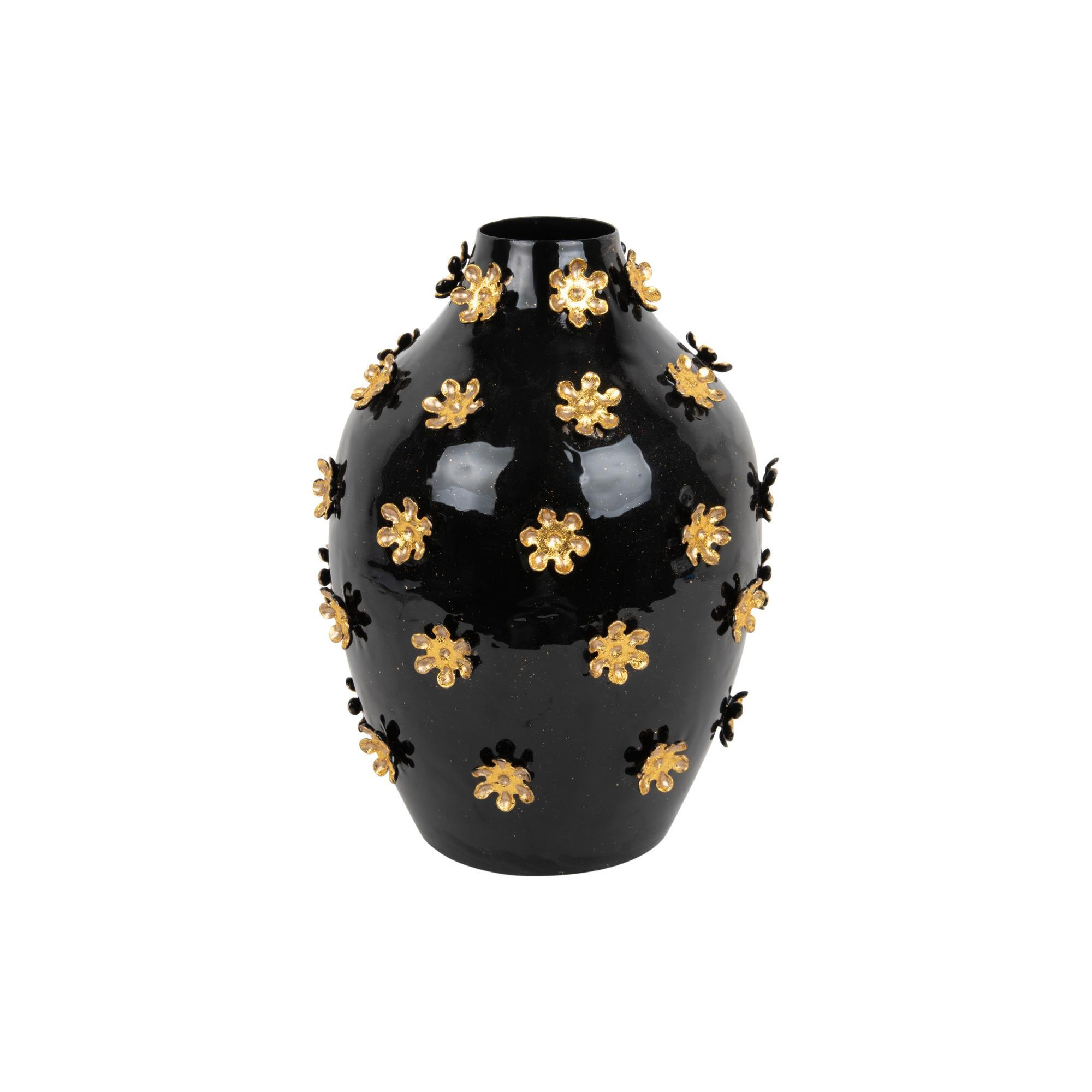 VASE Golden Flowers Schwarz 24/24/30 cm - Schwarz, Metall (30cm) - Present Time