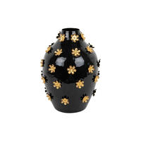 VASE Golden Flowers Schwarz 24/24/30 cm - Schwarz, Metall (30cm) - Present Time