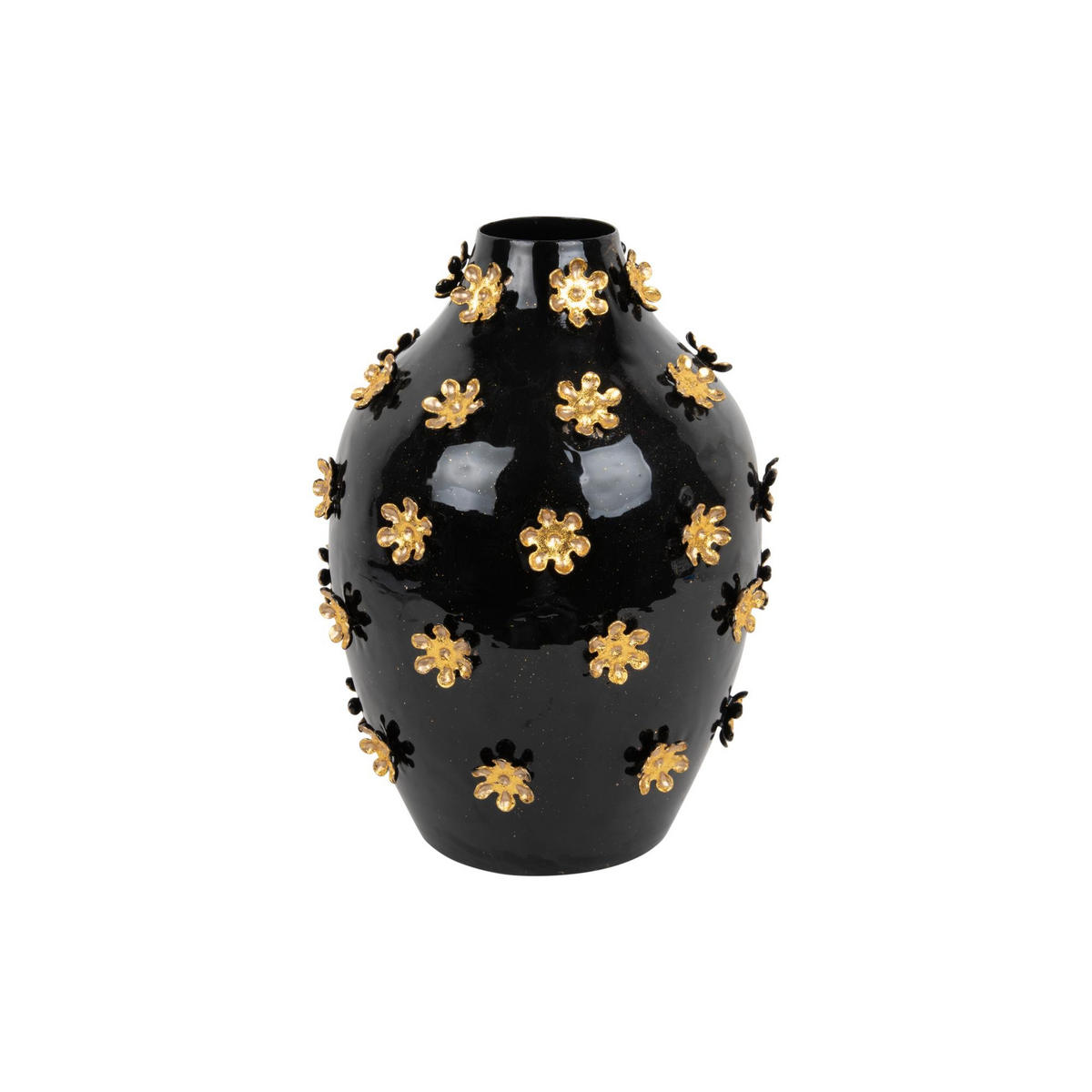 VASE Golden Flowers Schwarz 24/24/30 cm - Schwarz, Metall (30cm) - Present Time