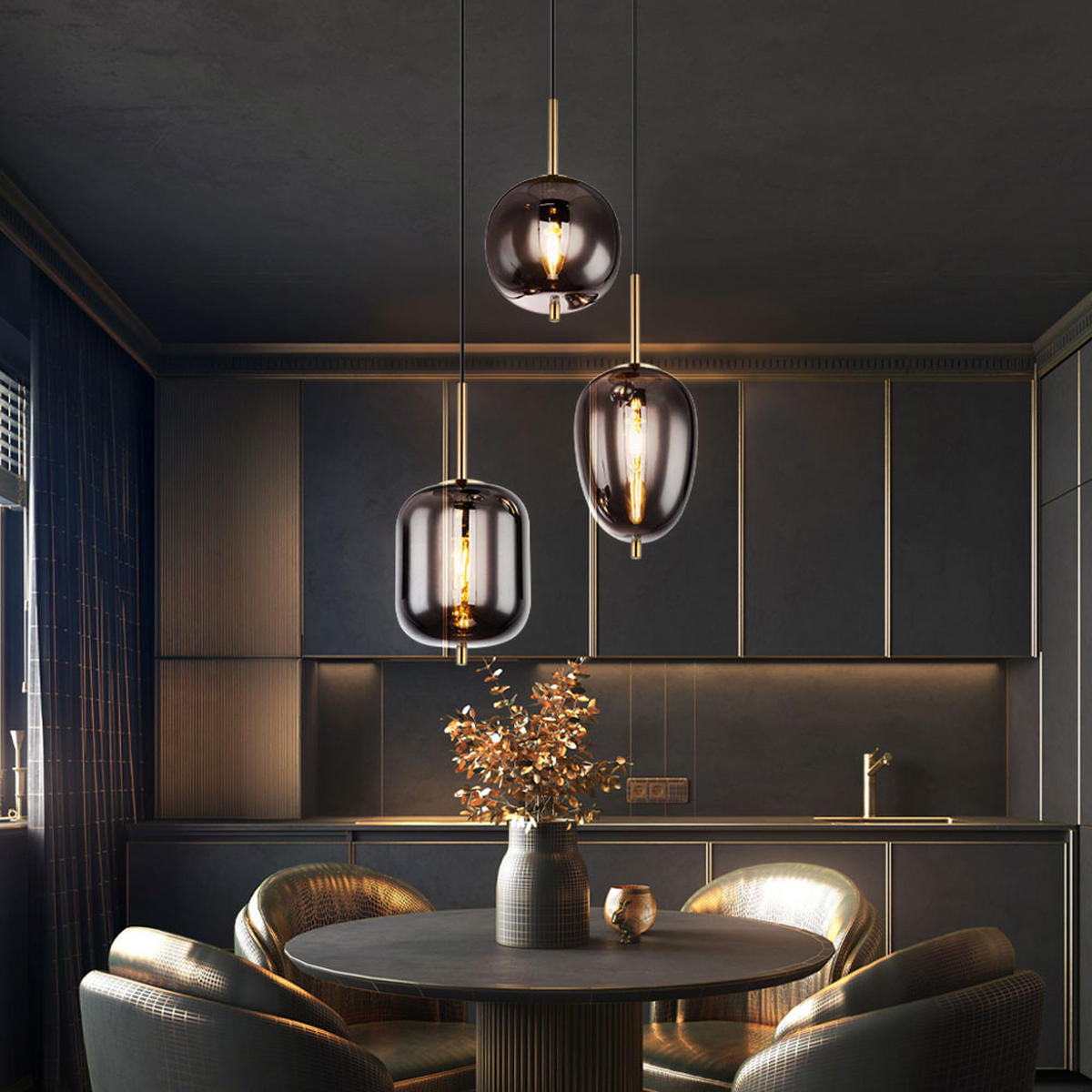 HÄNGELEUCHTE Glas Grau Messing - Grau, Glas (46/46/120cm) - Globo Lighting