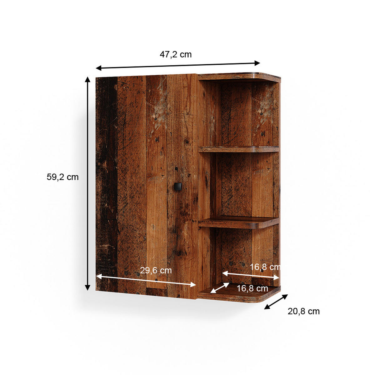 BADSCHRANK Fynn Eiche rustikal 47.2 x 59.2 cm - Wildeiche/Braun, Holzwerkstoff (47.2/59.2/21cm) - Vicco
