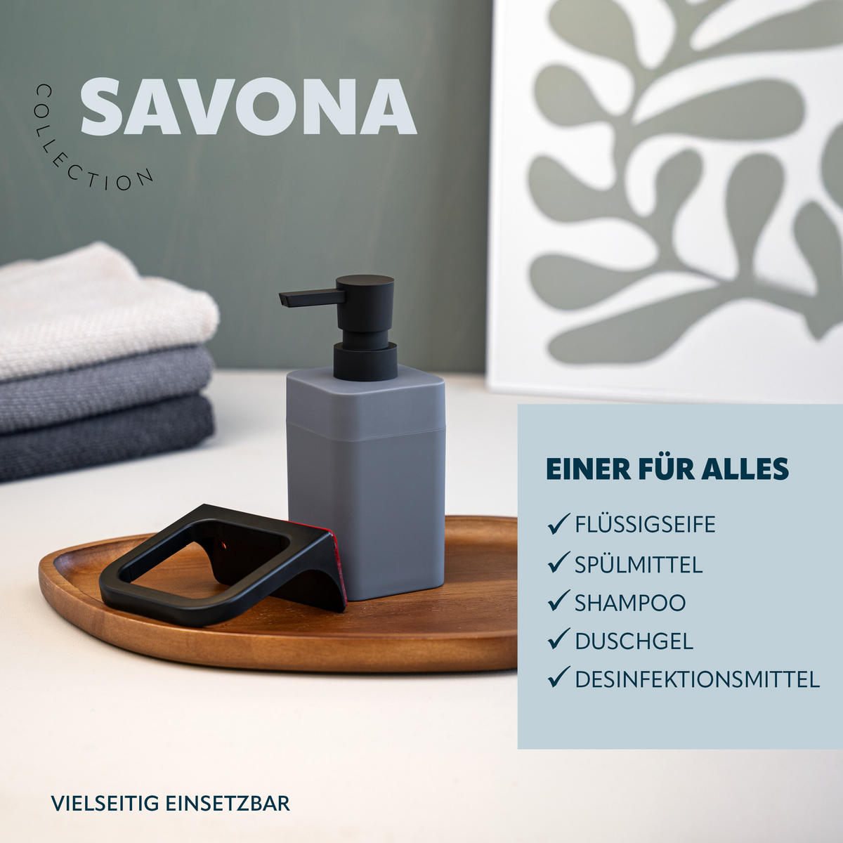 SEIFENSPENDER SAVONA Softtouch, grau, eckig - Grau, Kunststoff (9/15.5/10cm) - bremermann